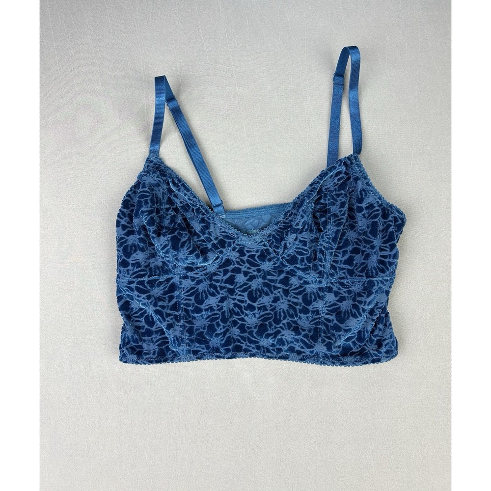 Free People‎ Women's S Velvet Rose Bralette Brilliant Blue